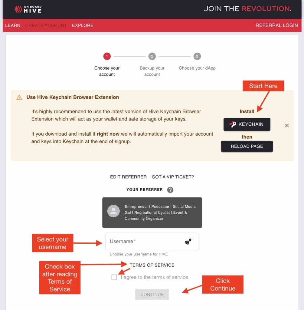 Hive onboarding process via referral link