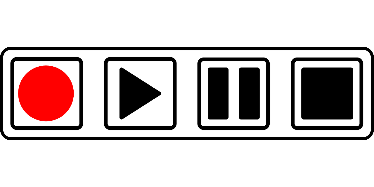 graphic of a record, play, pause, and stop buttons.