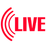 red sound waves on the left side of the word "LIVE" in red.