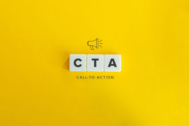 Call To Action banner and concept. Block letters on bright yellow background. Minimal aesthetics.